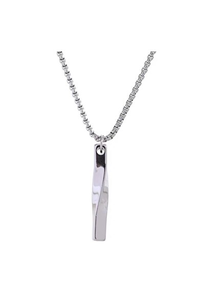 VİYA 18 Ayar Altın Kaplama Erkek Dikdörtgen Bar Kolye – Gold • Silver • Siyah...