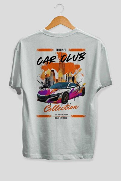 Ankhises Tricou supradimensionat alb cu imprimeu pe spate din seria Car Club ...