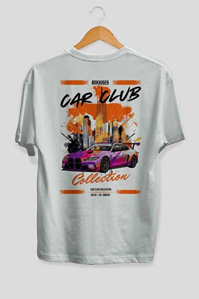 Ankhises Μπλουζάκι Car Club Series 4 με στάμπα στο πίσω μέρος, λευκό, oversiz...