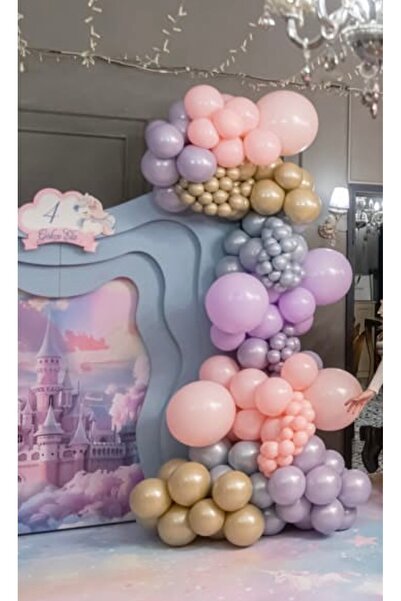 Çemrek Süs Parti Lilac Pink Aura Blue Gold Lilac Balloon Chain Set of 100