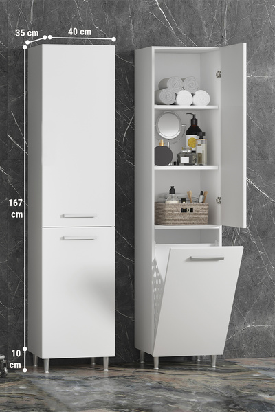 ÖZCEDEN 40*167 cm Beyaz MDF Sepetli Ayaklı Banyo Boy Dolabı