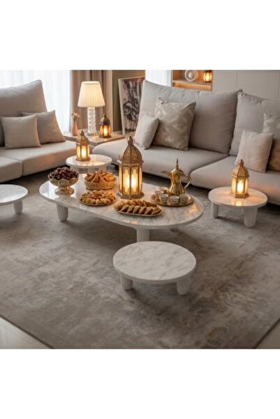 Trendyola طقم طاولات ارضي بيضاوي مع 4 خدمة