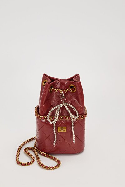 Levidor Red Drawstring Closure Chain Strap Shoulder Bag