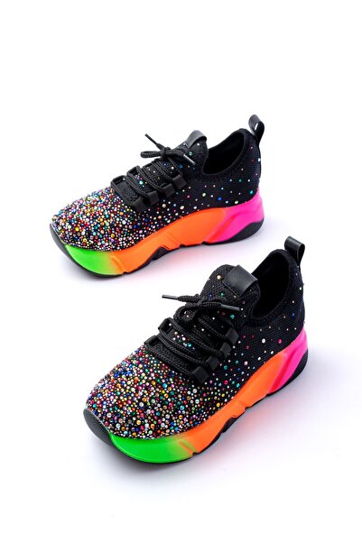 Zerenyus Exi̇n-403 Premium Black Lace-Up Mesh Multi-Stone Colored Sole Daily ...