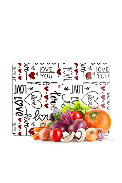 Decovetro Glass Cutting Board and Presentation Plate Love Series with Text Pa...