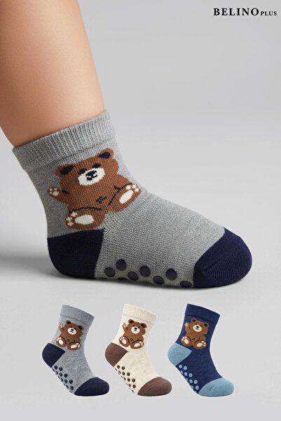 belyy Taban Altı Kaydırmaz Erkek Bebek Çorabı 3 Lü Kutuda