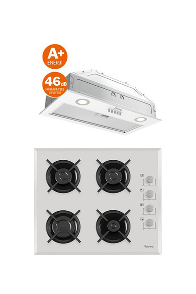 Ferre MEGA PLUS SERİSİ 2'Lİ CAM ANKASTRE SET OCAK + GÖMME ASPİRATÖR (1140B-D0...