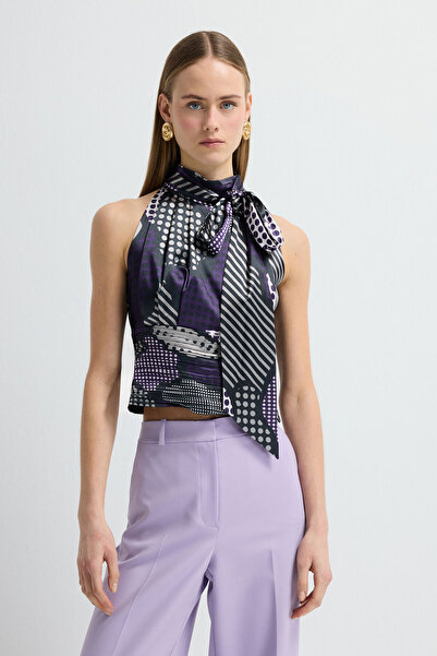 adL Kolsuz Piliseli Desenli Bluz