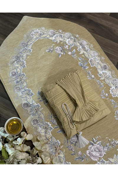 Gerenic طقم صلاة نسائي مطرز يتكون من سجادة صلاة وشرشف