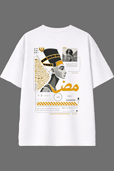 VSRN تي شيرت أبيض كبير الحجم بتصميم فرعون مصر مع طباعة على الظهر