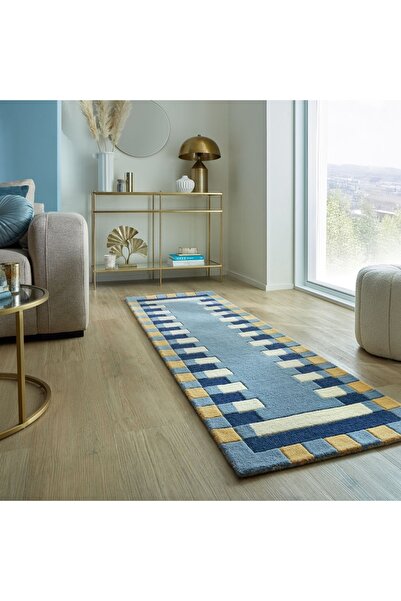 Talis Lois Scallop Kai Wool Blue Cross Carpet 60X230 cm, Flair Rugs