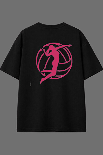VSRN Μπλουζάκι Volleyballer 1 με σχέδιο και στάμπα στην πλάτη, μαύρο, oversized