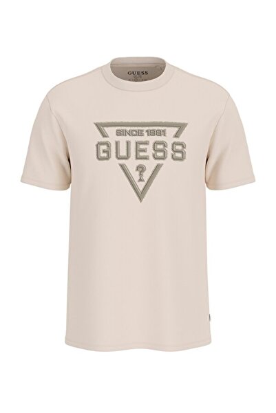 Guess Kısa Kollu Temel Boyalı Üçgen Logolu Erkek Beyaz T-shirt M6RI09I3Z14-G1H6
