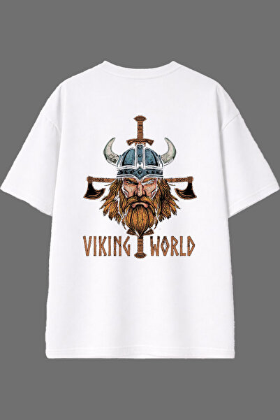 VSRN Tricou oversize alb cu imprimeu pe spate Viking Design