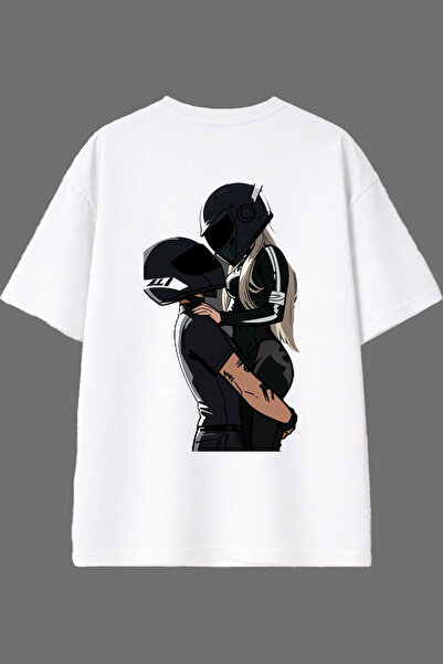 VSRN Motorcycle Lover Design Back Printed White Oversize t Shirt
