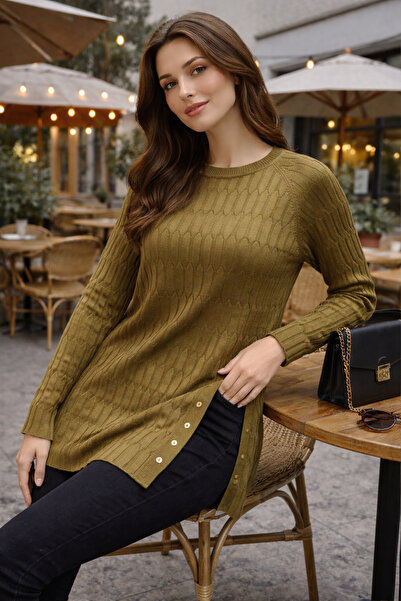 Stilmony Women's Mercerized Slit Young Mother Seasonal Tunic Sweater