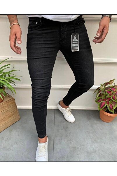 MODAMESTO Men's Black Stone Slim Fit Stretch Fabric Jean Trousers