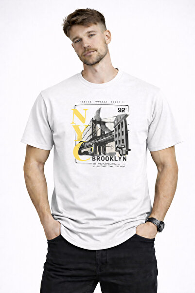 herkesemoda تي شيرت نيويورك بروكلين الأساسي بتفاصيل مميزة