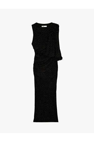 Koton Slim Fit Sleeveless Round Neck Long Rhinestone Dress
