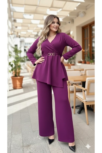 Butik Nilyam Costum de seară elastic pentru femei, mărime mare, cu guler dubl...