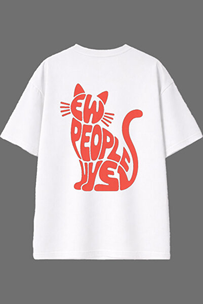 VSRN Tricou oversize alb cu imprimeu pe spate Cat Design