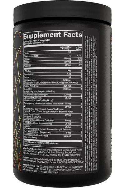 Rule 1 Proteins Rule 1 preLIFT 6g Citrulline 3.2g Beta Alanine 3 Caffeine Sources 30 Servings Mandarin Mango