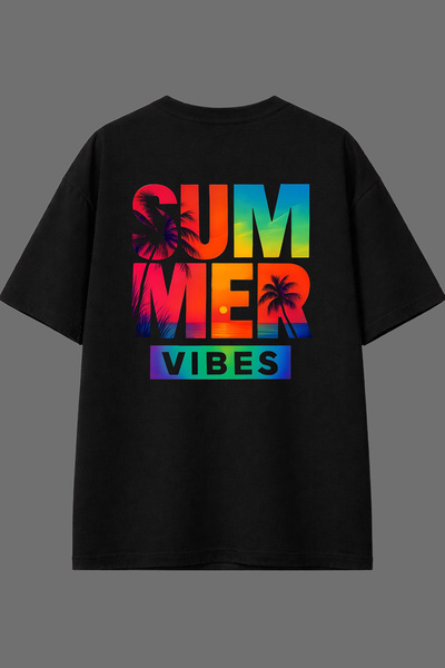 VSRN Μπλουζάκι Summer Vibe Design με στάμπα στην πλάτη, μαύρο, oversized