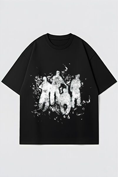 FUWEAR Unisex Black Dark Aesthetic Figure Printed Cotton Oversize T-Shirt