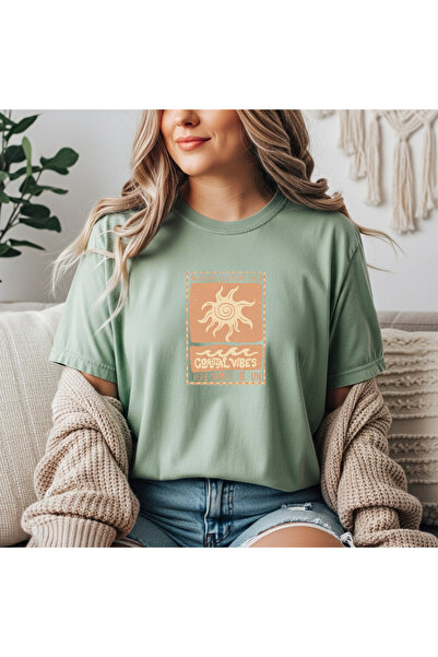 herkesemoda Coastal Vibes Print Detailed Basic T-Shirt