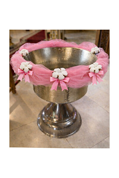Recostore Tull decor cristelnita, roz pudrat cu flori albe din BUMBAC, 3M, Re...