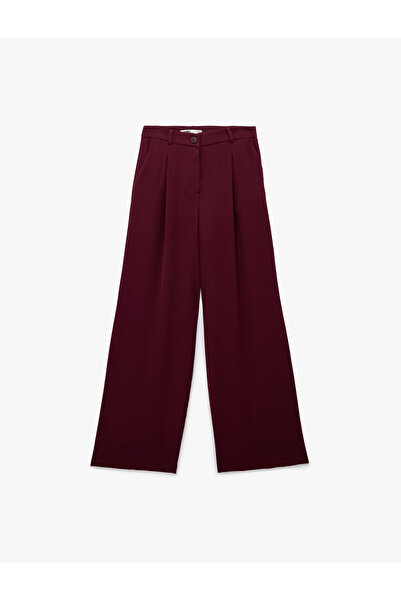 Koton Crepe Fabric Pleat Detailed Pocket High Waist Palazzo Trousers