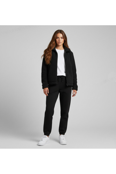 ModaShan Unisex Peluş Fermuarlı Ceket ve 3 İplik Şardonlu Eşofman Altı Takımı