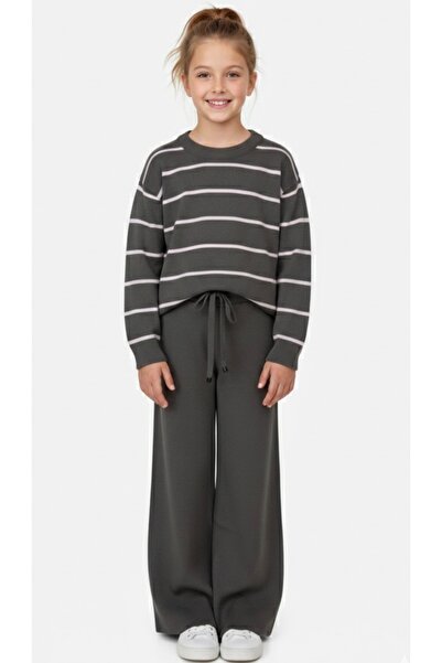 ADA YILDIZ KİDS Girl's Knitwear Set Smoked Color Light Lilac with Line Detail...