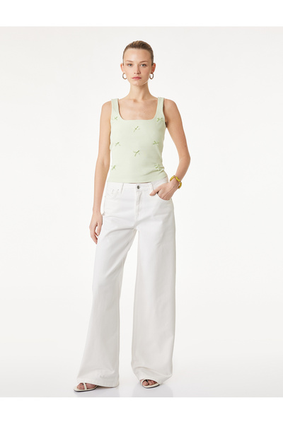 Koton Cotton Square Neck Bowknot Thick Strap Blouse