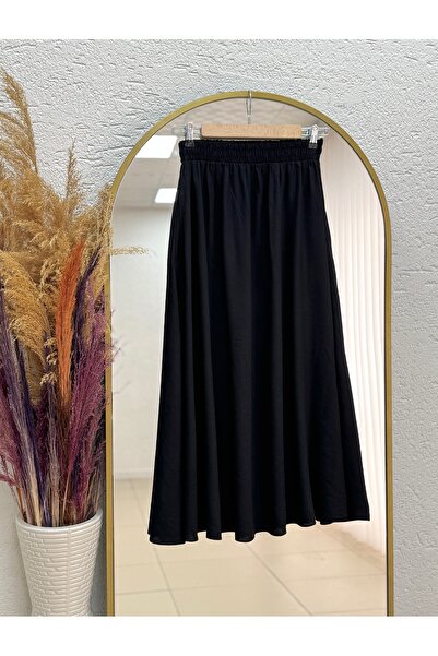 MİHRA STORE Melista Double Pocket Strawberry Flared Skirt-Mt7902 Black