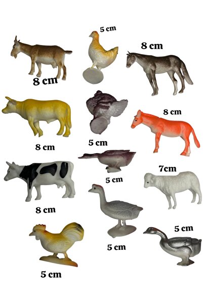 afreyz oyuncak Oyuncak Çiftlik Hayvan Set İnek Kuzu At Eşek Horoz Tavuk 12’Li...