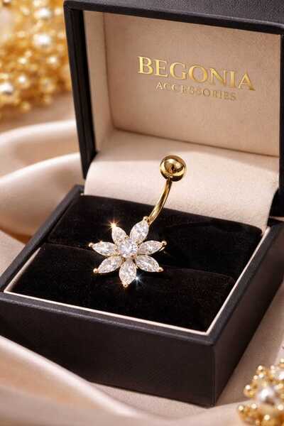 Begonia Accessories 316L Cerrahi Çelik Altın Kaplama Paslanmaz Kararmaz Çiçek...