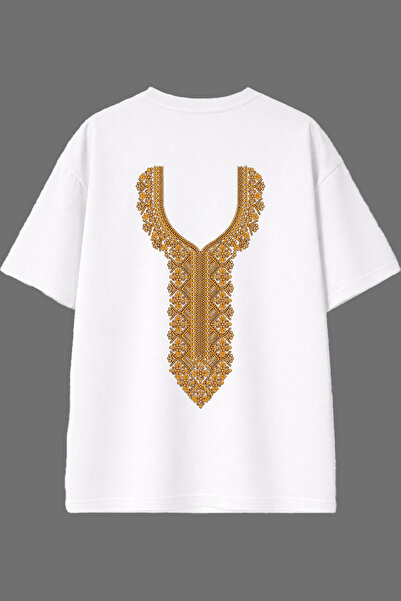 VSRN Gold Pendant Design Back Printed White Oversize T-Shirt