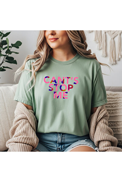 herkesemoda Cant's Stop Me Basic T-Shirt with Print Detail