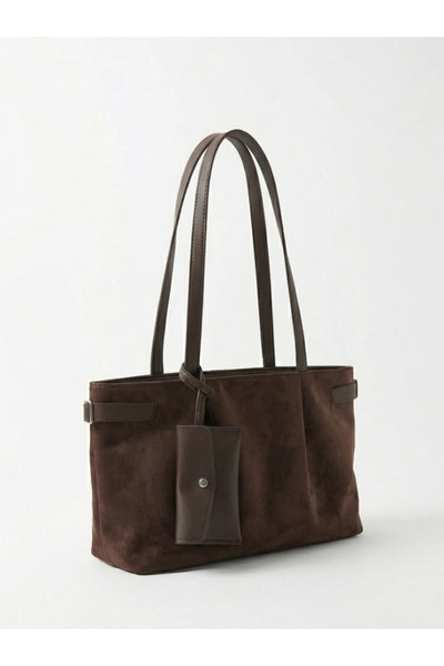 Zuna Studio Valenza Brown Wallet Charm Detailed Suede Women's Shoulder Bag