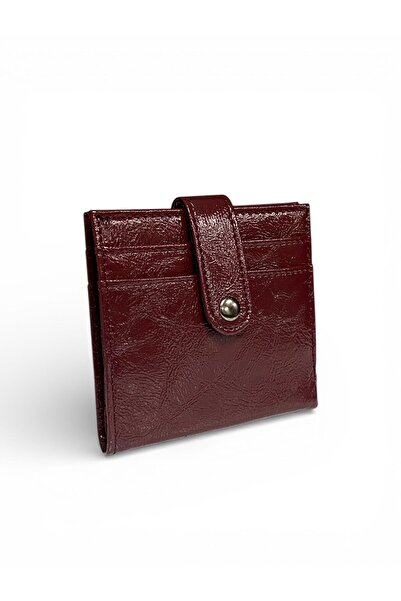 Kemerix Women's Snap Detailed Burgundy Basic Stylish Card Holder & Wallet