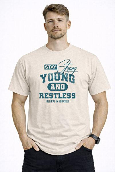 herkesemoda Tricou de bază pentru bărbați cu detaliu Stay Young