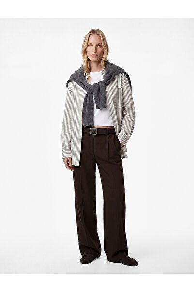 Koton Ženske platnene pantalone 6SAK40143PW SMEĐE