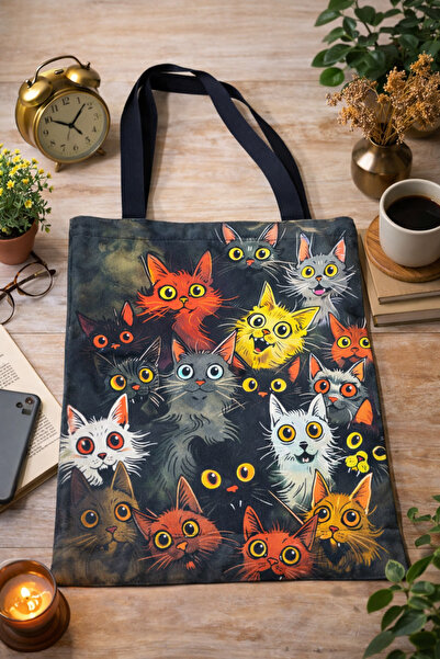 street&bagdnz Colorful Cats Patterned Bohemian Design 2-Piece Bag Set with Ha...