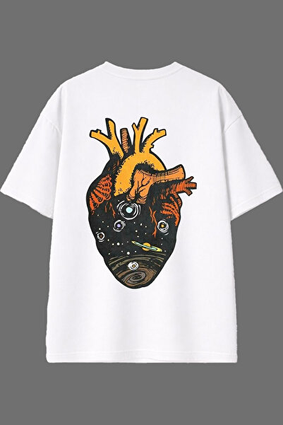 VSRN Μπλουζάκι Galaxy Heart Design με στάμπα στην πλάτη, λευκό, oversized