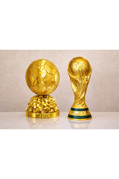 CEREN YÜCEL İSMİNİZE ÖZEL BALLON D'OR VE STANDART DÜNYA KUPASI 15 CM SET