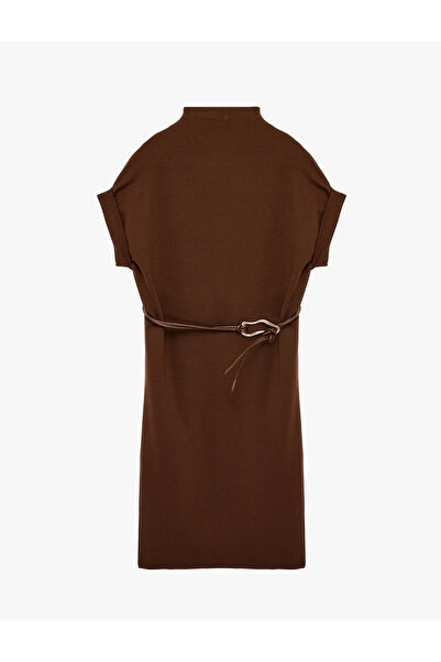 Koton Off-Shoulder Cap Sleeve Lightweight High Neck Belted Midi Dress