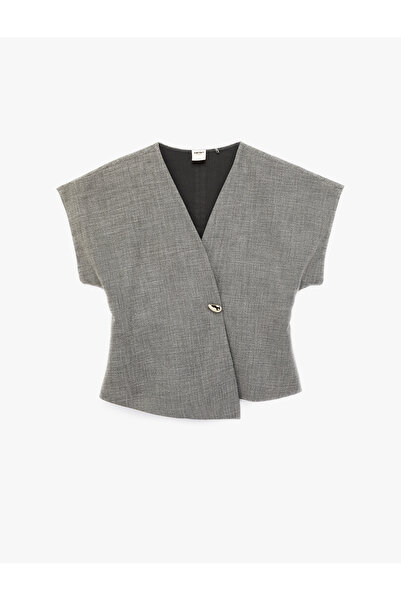 Koton Oversized Double-Breasted Vest with Metal Accessories