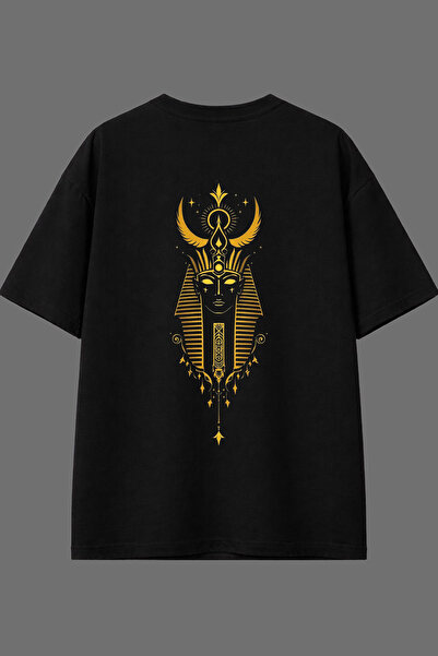VSRN تي شيرت أسود كبير الحجم بتصميم جولد كينج مطبوع من الخلف