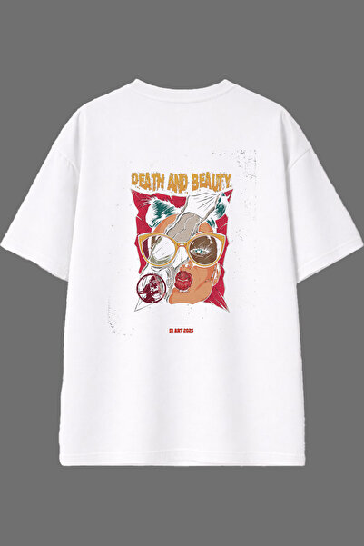 VSRN Tricou supradimensionat alb cu imprimeu pe spate And Beat Design